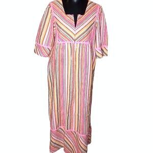 Serengeti Seersucker Short-Sleeve Retro Leisure Maxi Dress-L